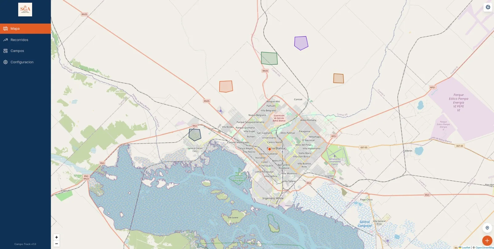 Mapa de Campo Track con los lotes dibujados sobre la imagen satelital