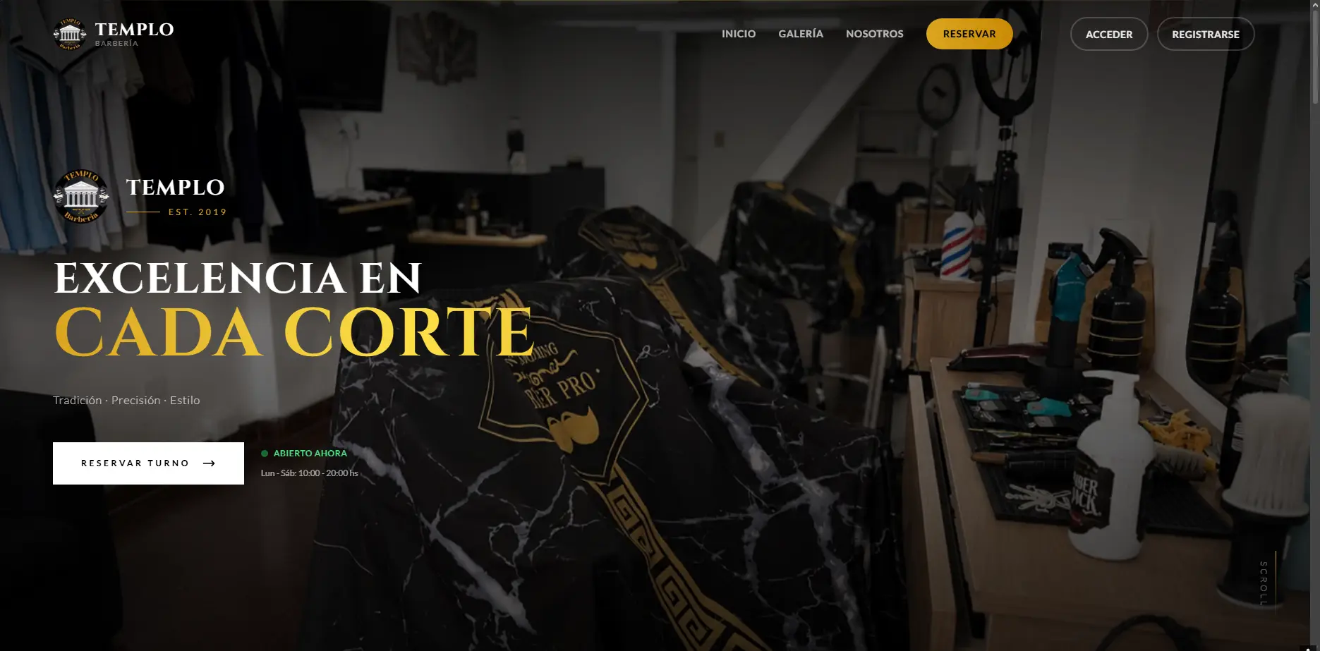 Sitio de Templo Barbería con reserva de turnos online
