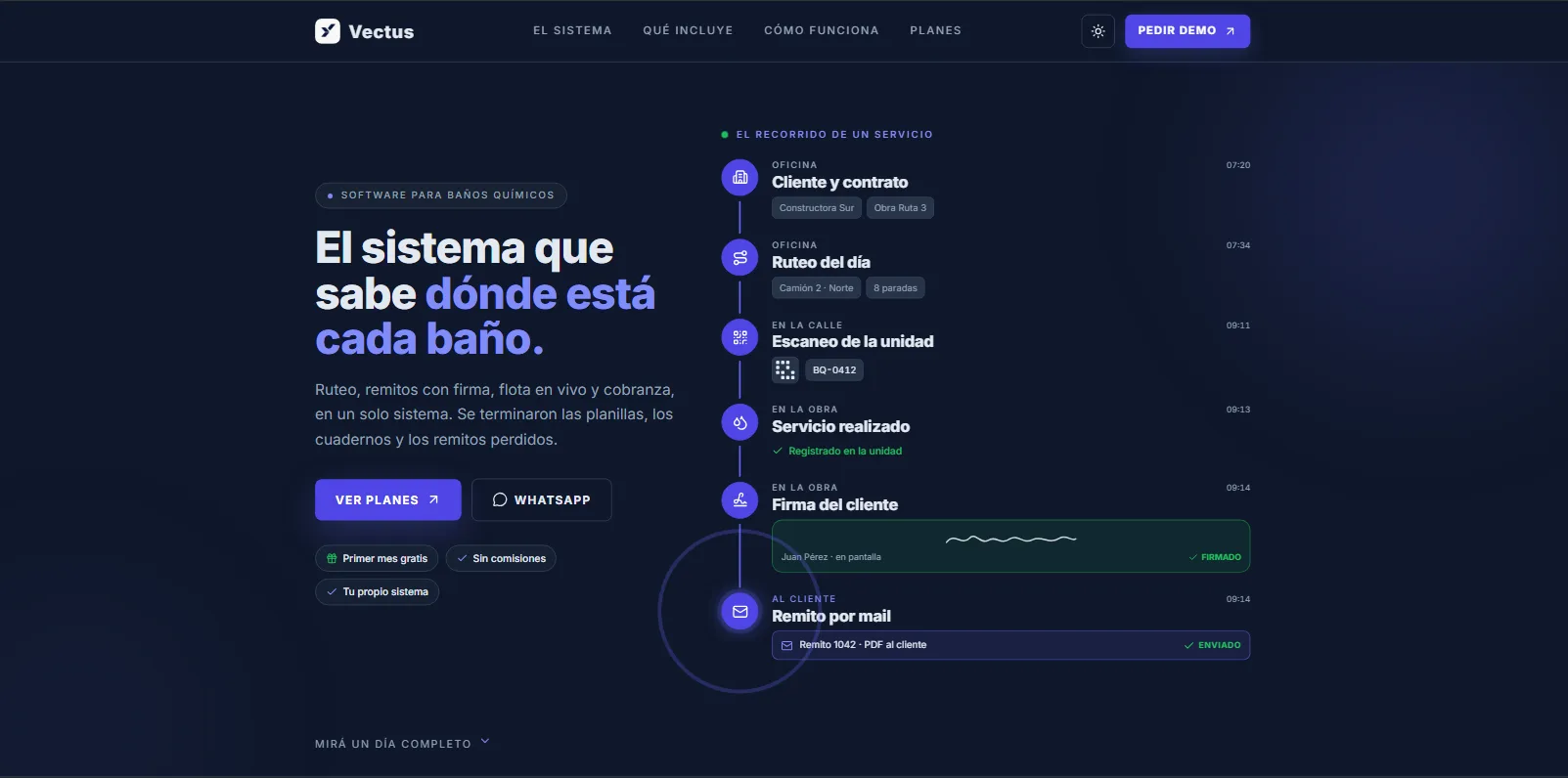 Landing de Vectus: el sistema que sabe dónde está cada baño